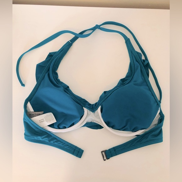 Kenneth Cole Reaction Rufflelicious Teal Bikini Bra Top - Picture 5 of 7